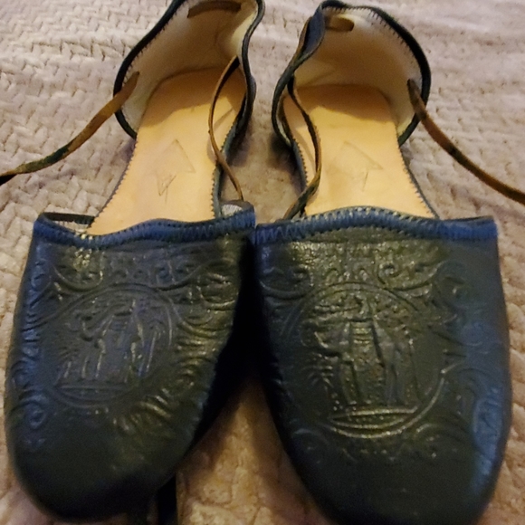 Embellished Leather Moroccan Flats with Tie-Back - Picture 1 of 8